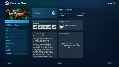 Game page screenshot